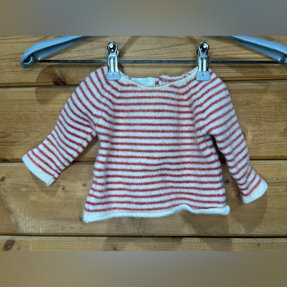 Olivier London 100% Cashmere Baby Sweater – Rust Stripes on Cream